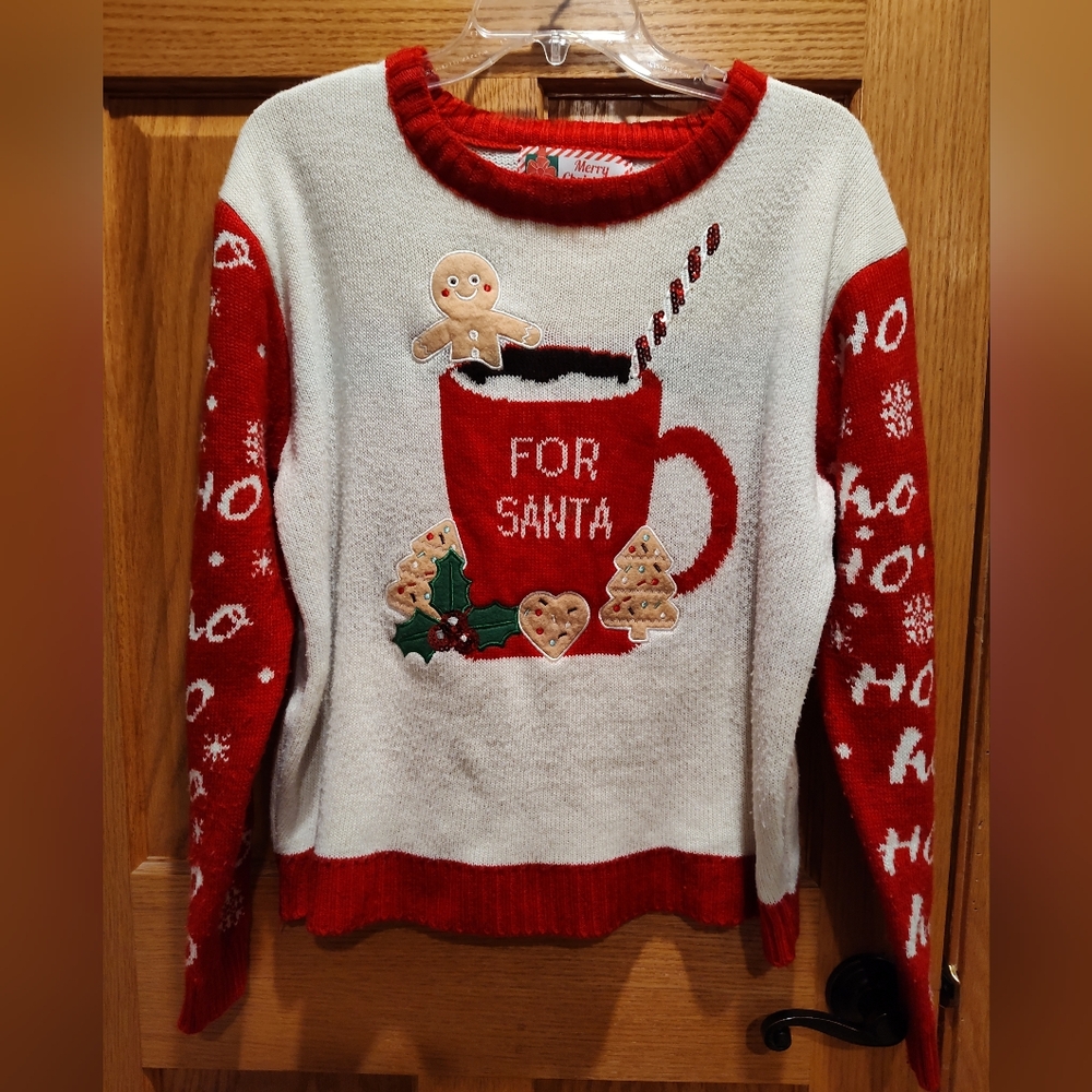 Festive Cookies For Santa Christmas Sweater With Sequin Straw, Milk And Cookies